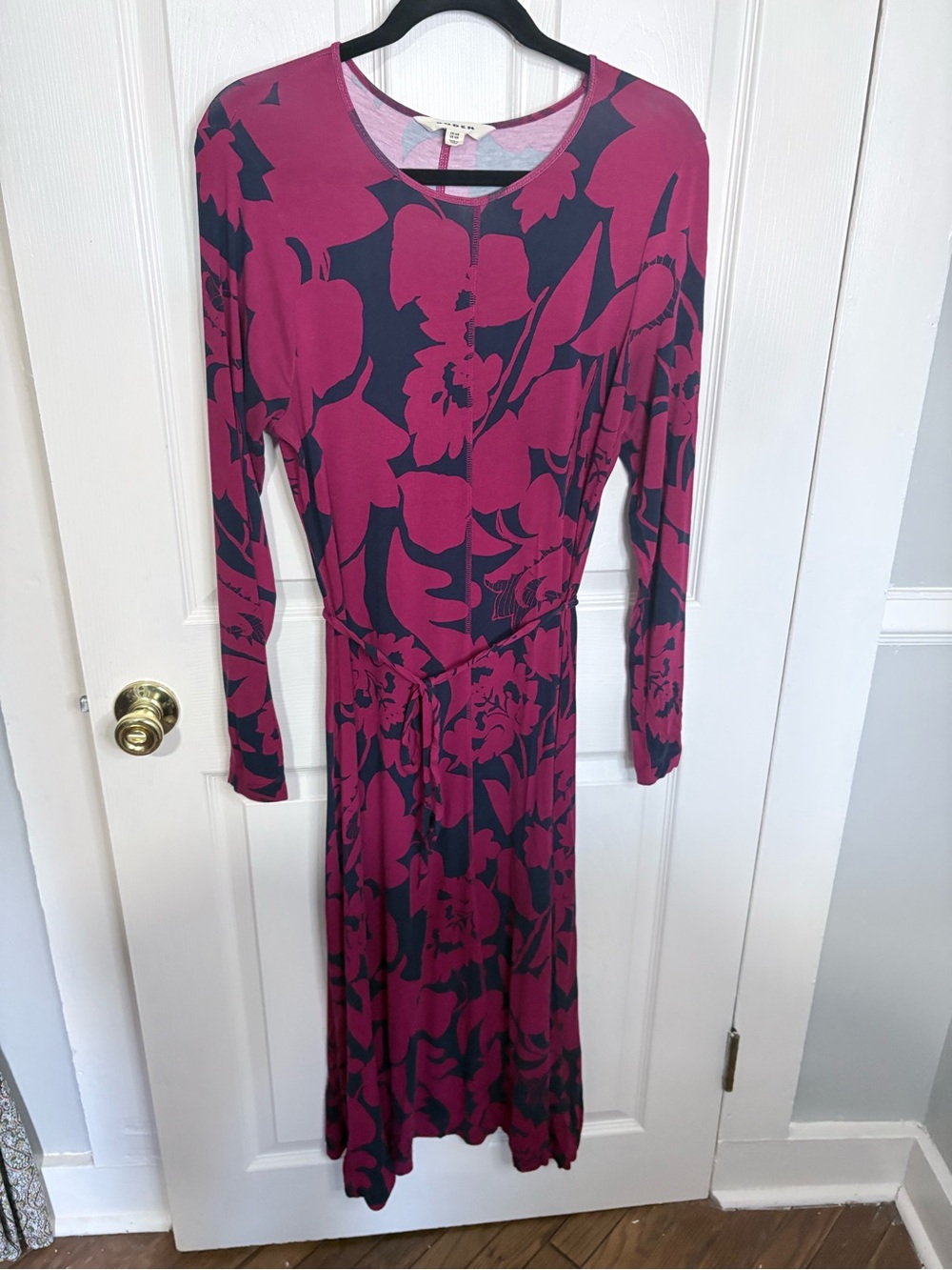 Boden | Lucy Jersey Midi Dress | Wine Burgundy Navy Floral Size 10R - Picture 2 of 10